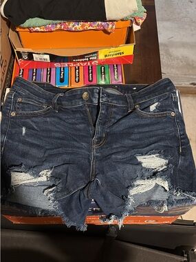 American Eagle Outfitters Dark Blue Distressed Denim Shorts
